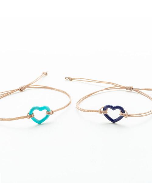 Bracciale con cuore piccolo in argento, smalto e cordoncino